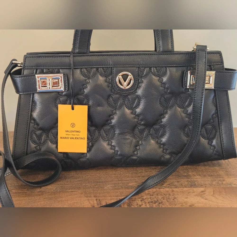 Valentino By Mario Valentino Ines Monogram Leather Satchel, Black